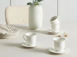8 x kop med underkop ELDERBERRY Porcelæn Hvid