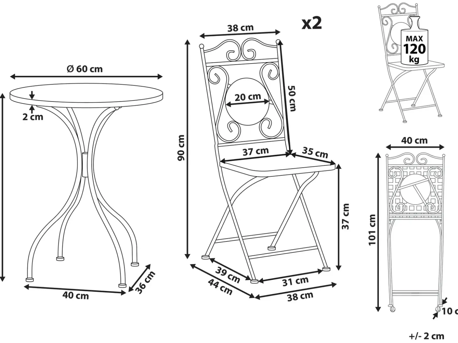 Altansæt Foldbar CARPINO Metal Sort
