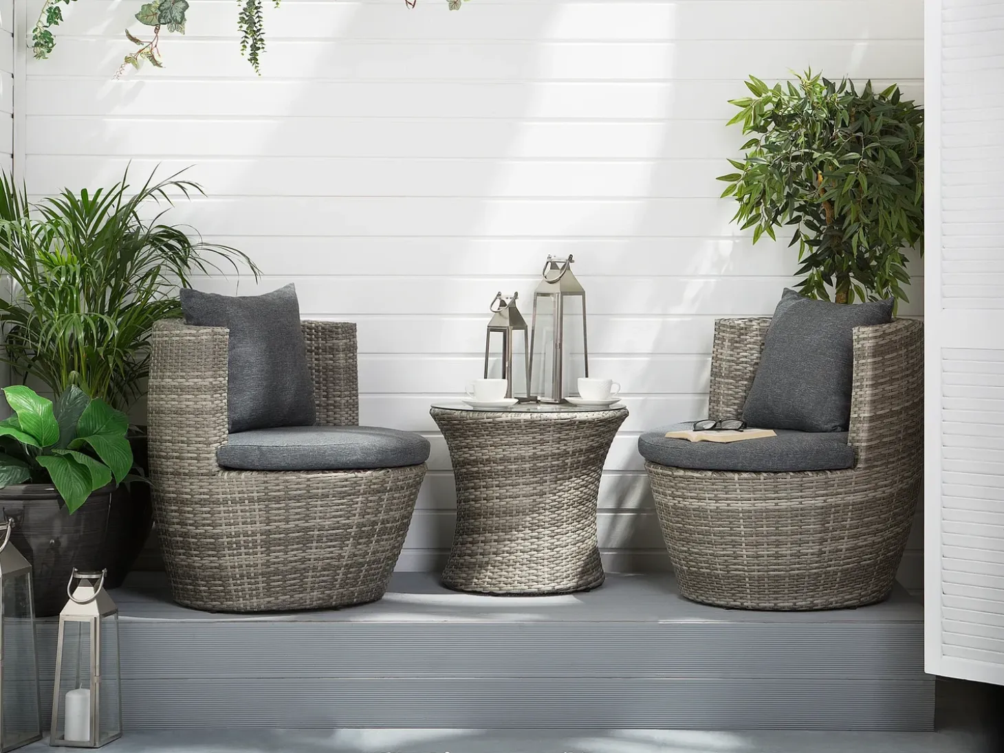 Altansæt med puder CAPRI PE-rattan Grå