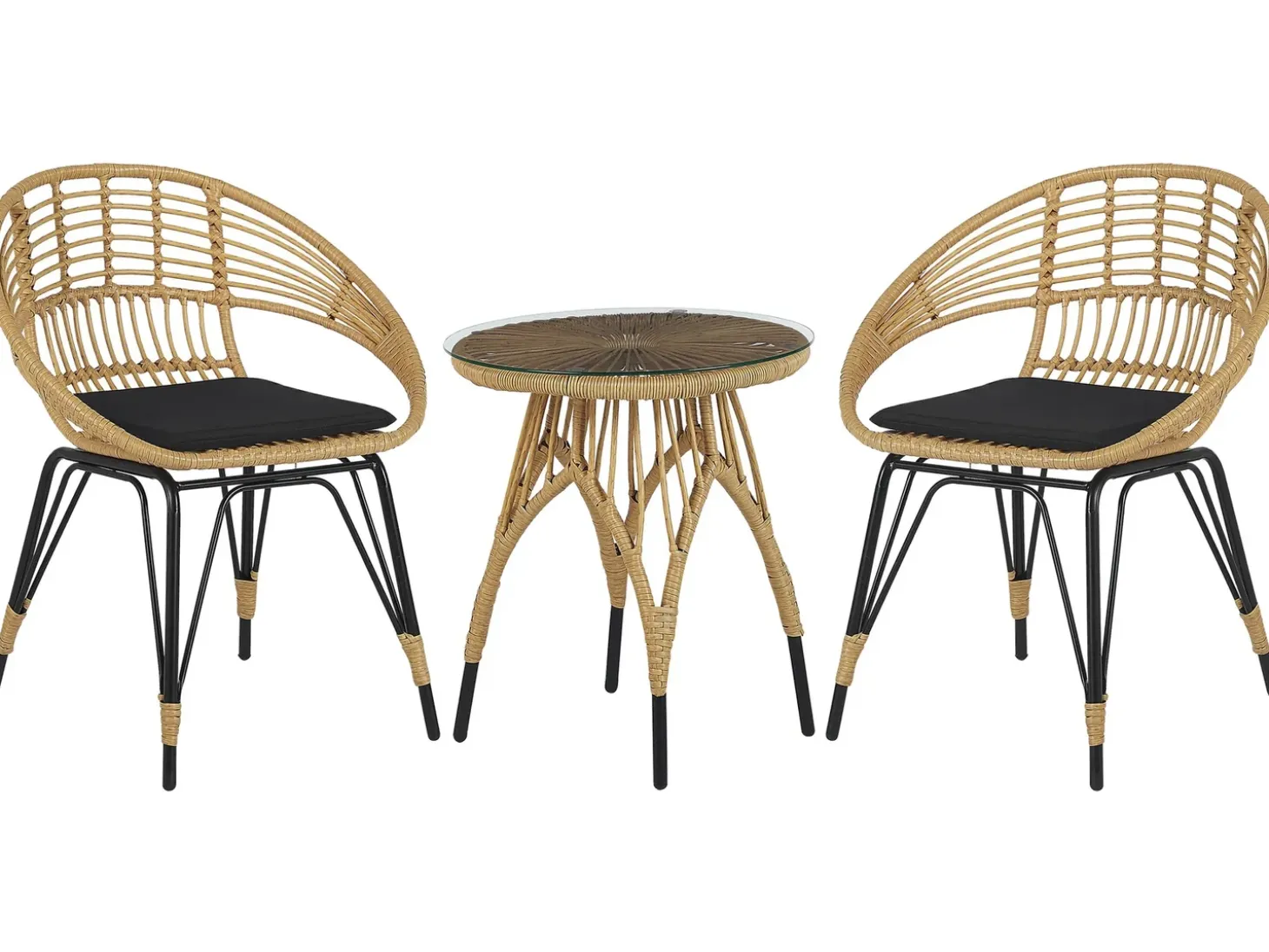 Altansæt med puder PELLARO PE-rattan Sort