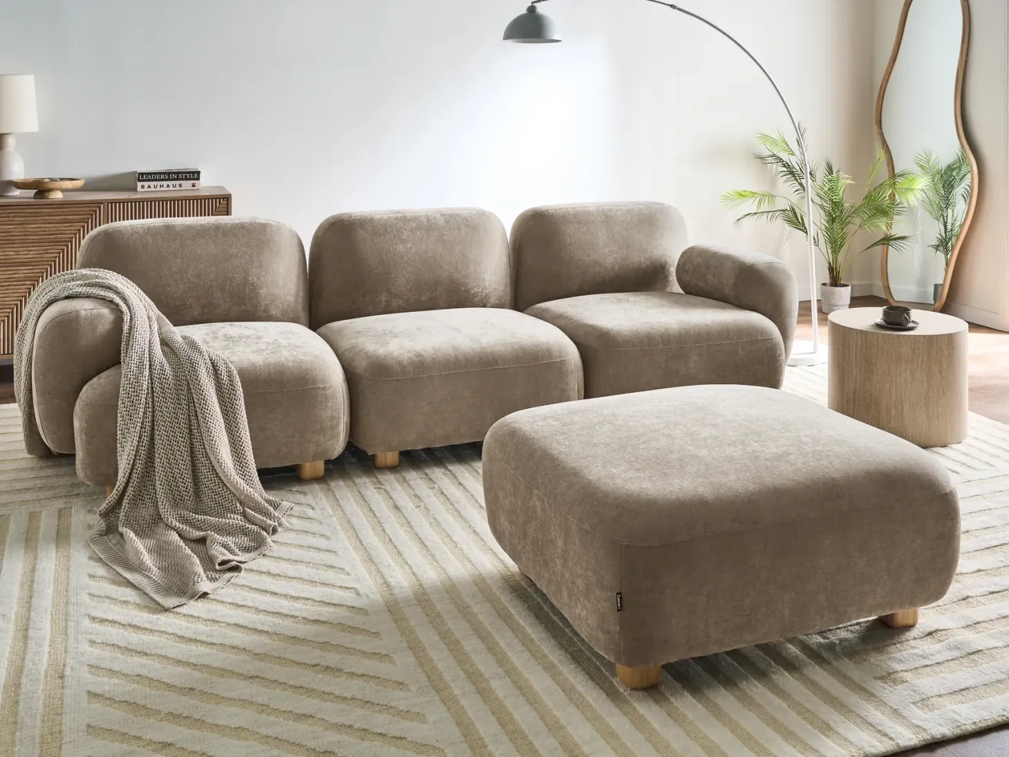 AMLI 3 personers Modulsofa Beige med fodskammel