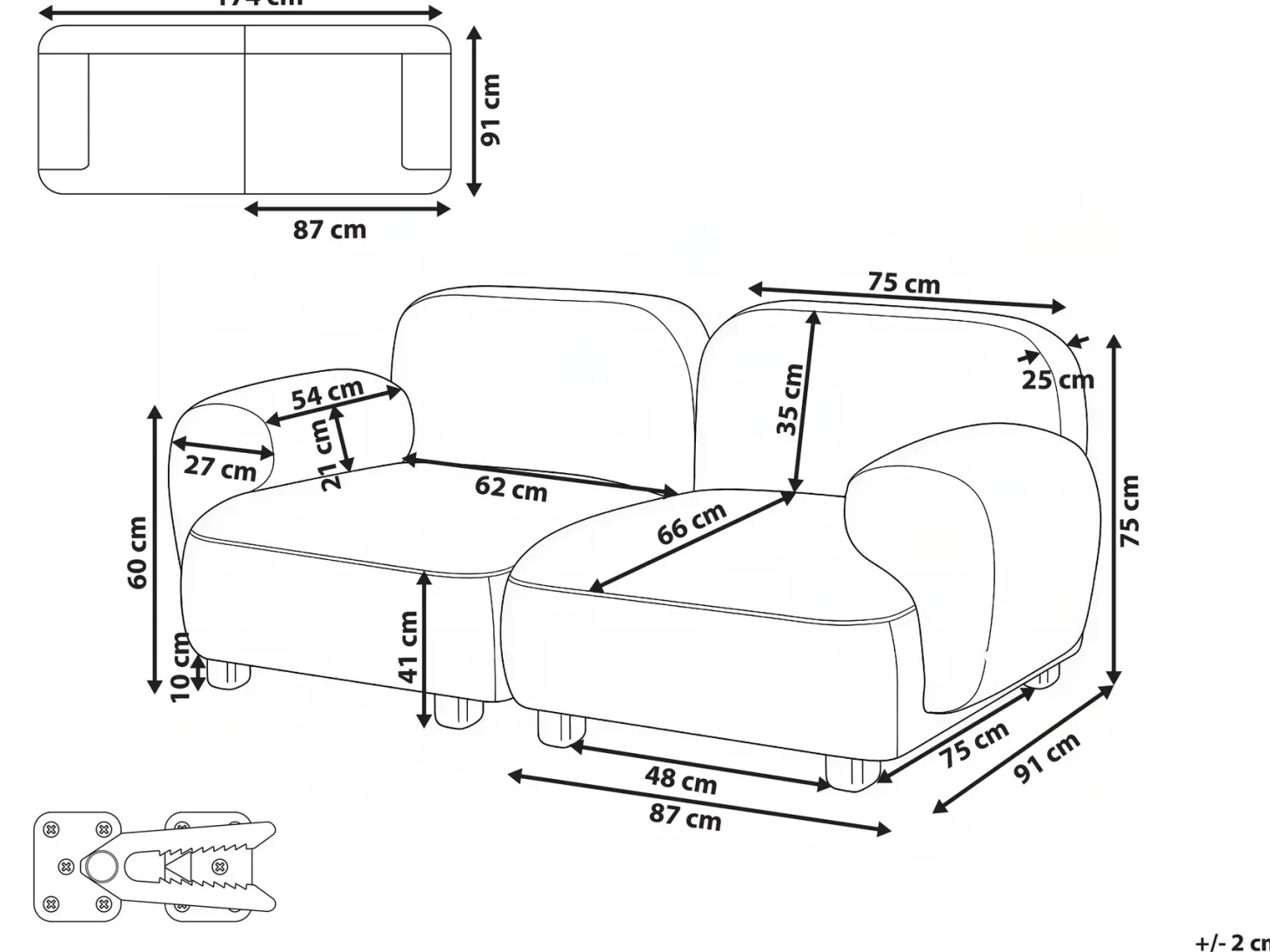 AMLI 2 personers Modulsofa Cremehvid Boucle