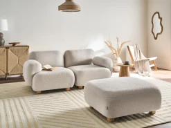 AMLI 2 personers Modulsofa Cremehvid Boucle med fodskammel