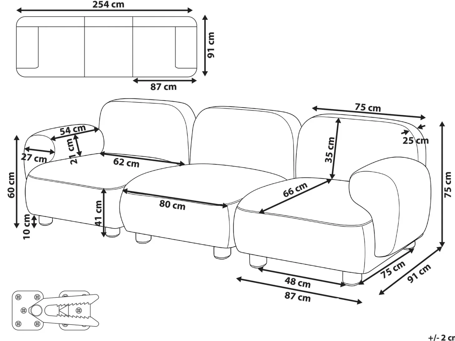 AMLI 3 personers Modulsofa Cremehvid Boucle