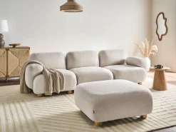 AMLI 3 personers Modulsofa Cremehvid Boucle med fodskammel