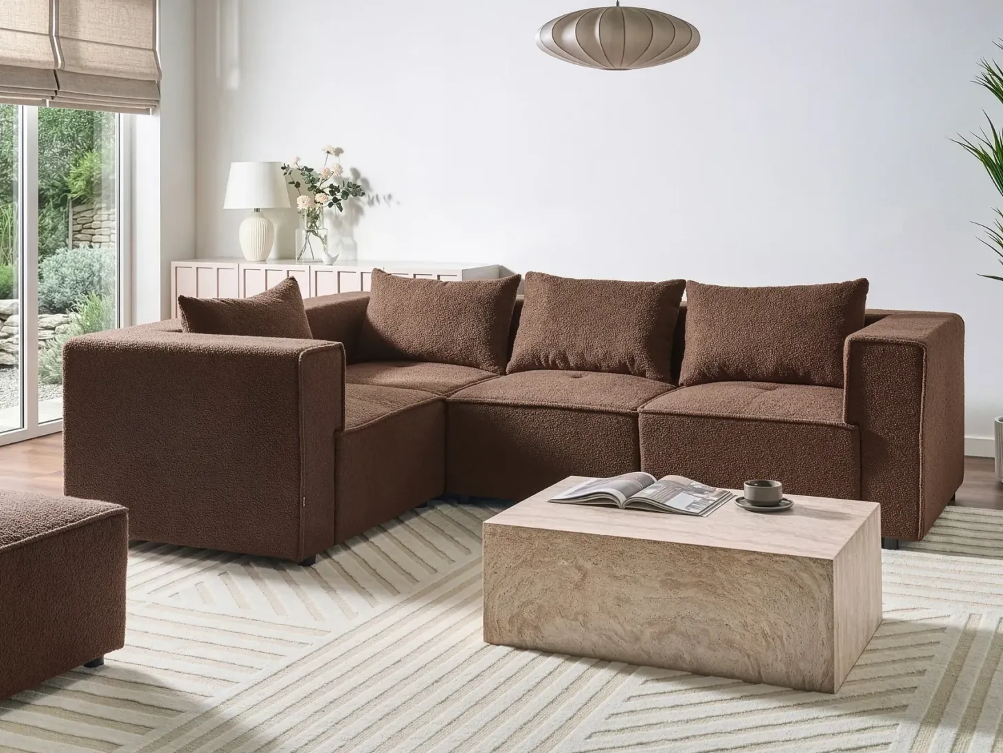 AXEBO 4 personers Hjørnesofa modul Højrevendt Brun Boucle