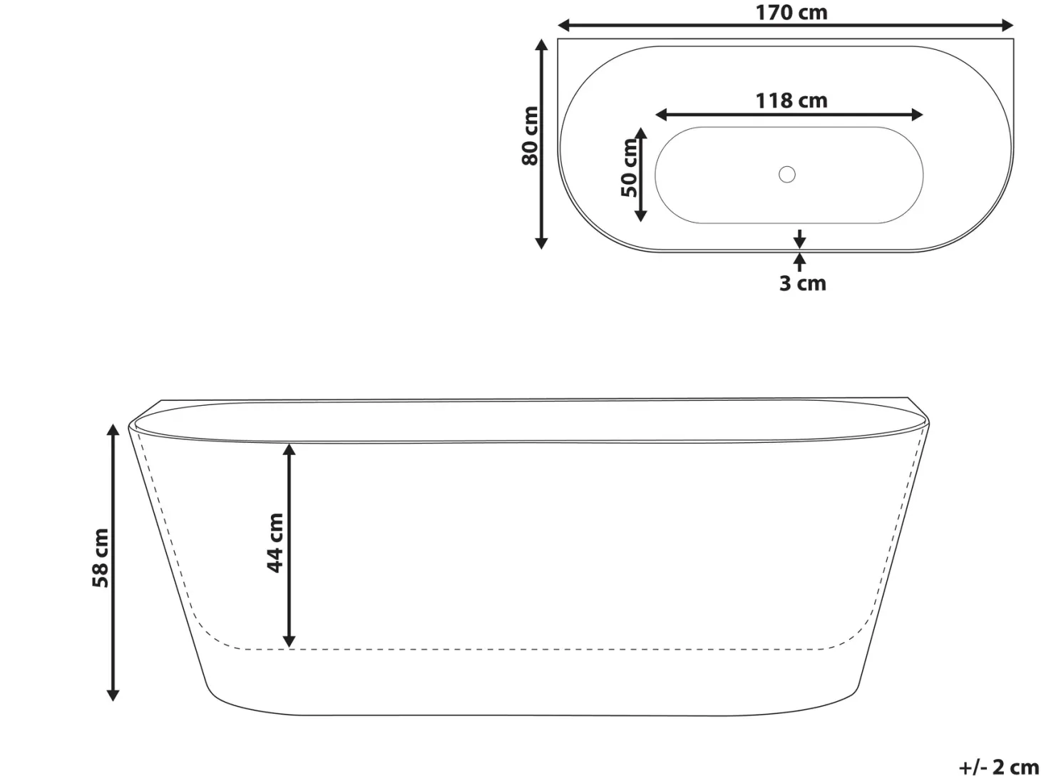 Badekar RENACA 170 x 79 cm Hvid