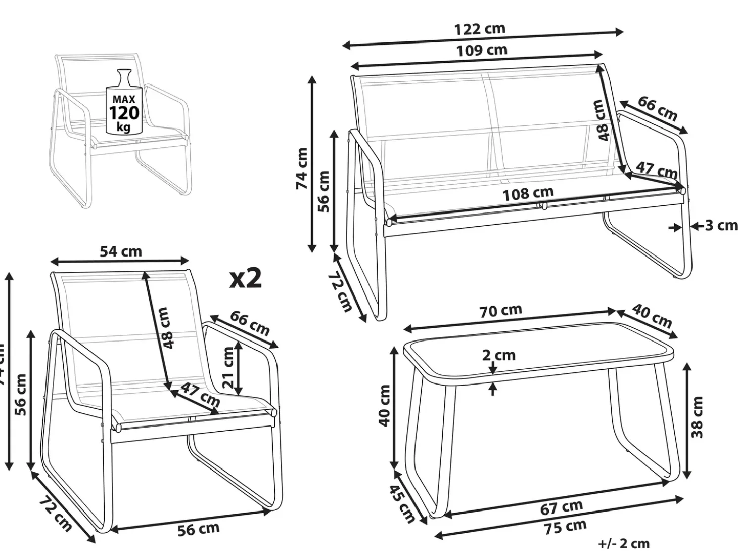 BARREA 4 personers Loungesæt med bord Sort Metal