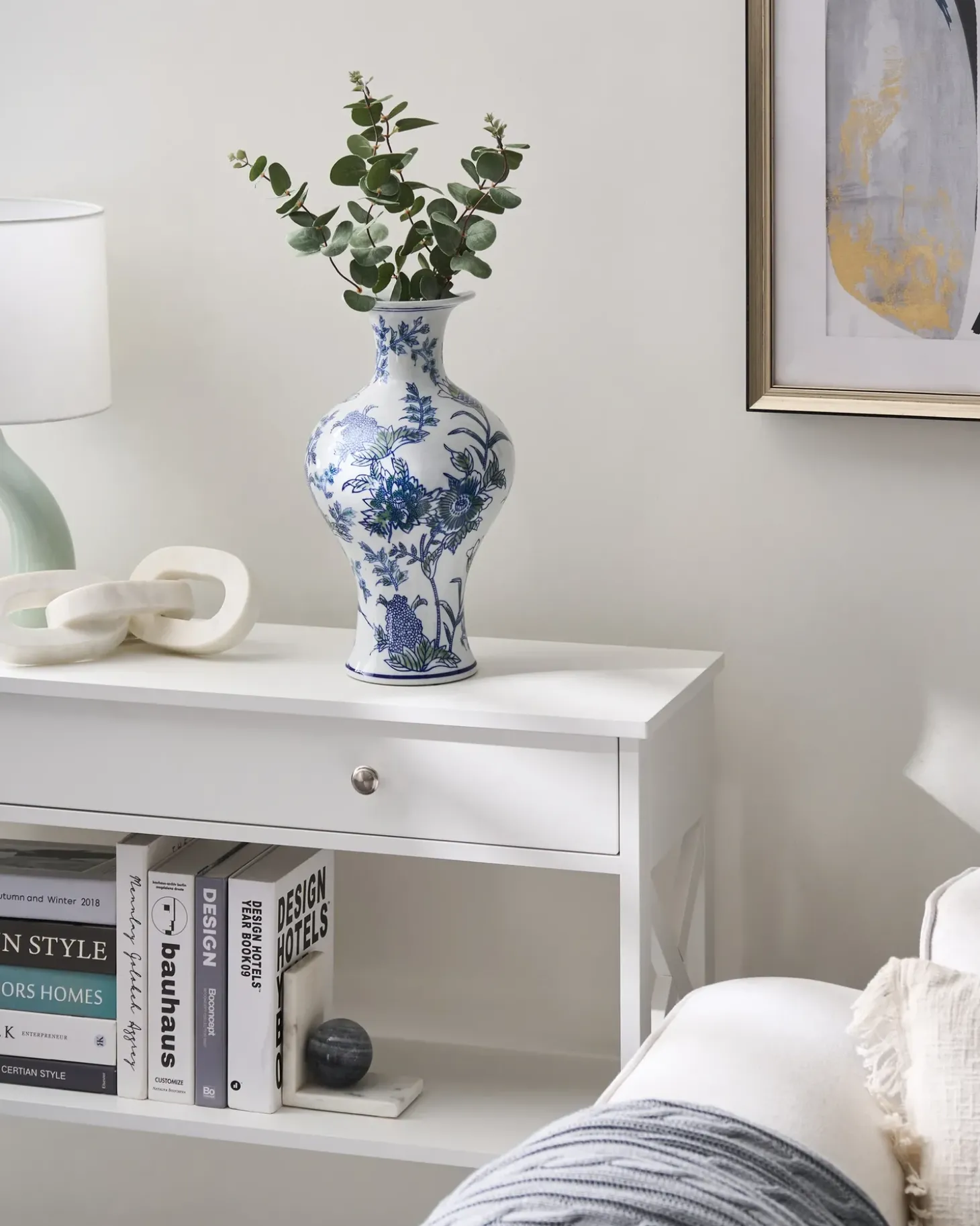 Blomstervase BERGA Porcelæn 36 cm Hvid/blå