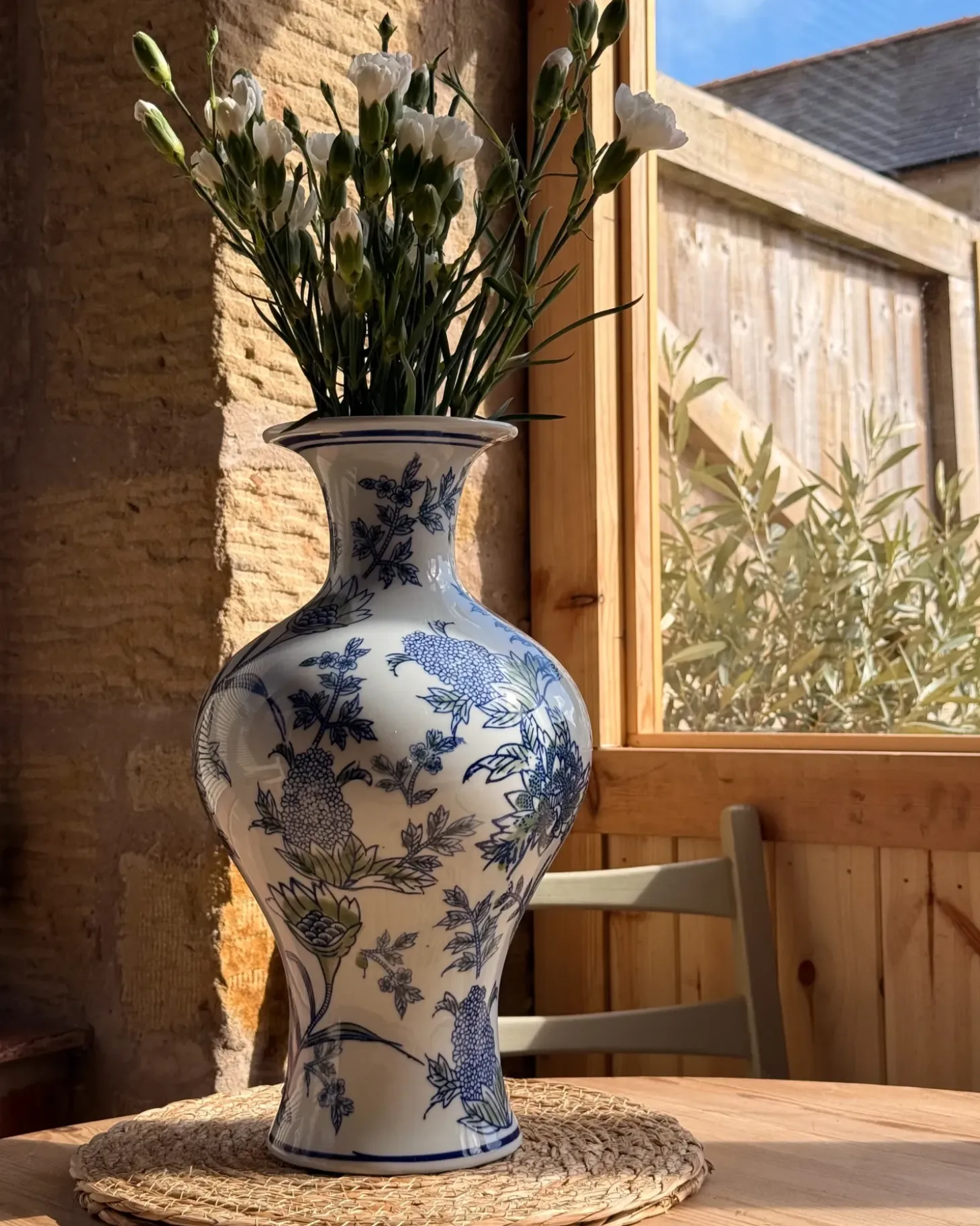 Blomstervase BERGA Porcelæn 36 cm Hvid/blå