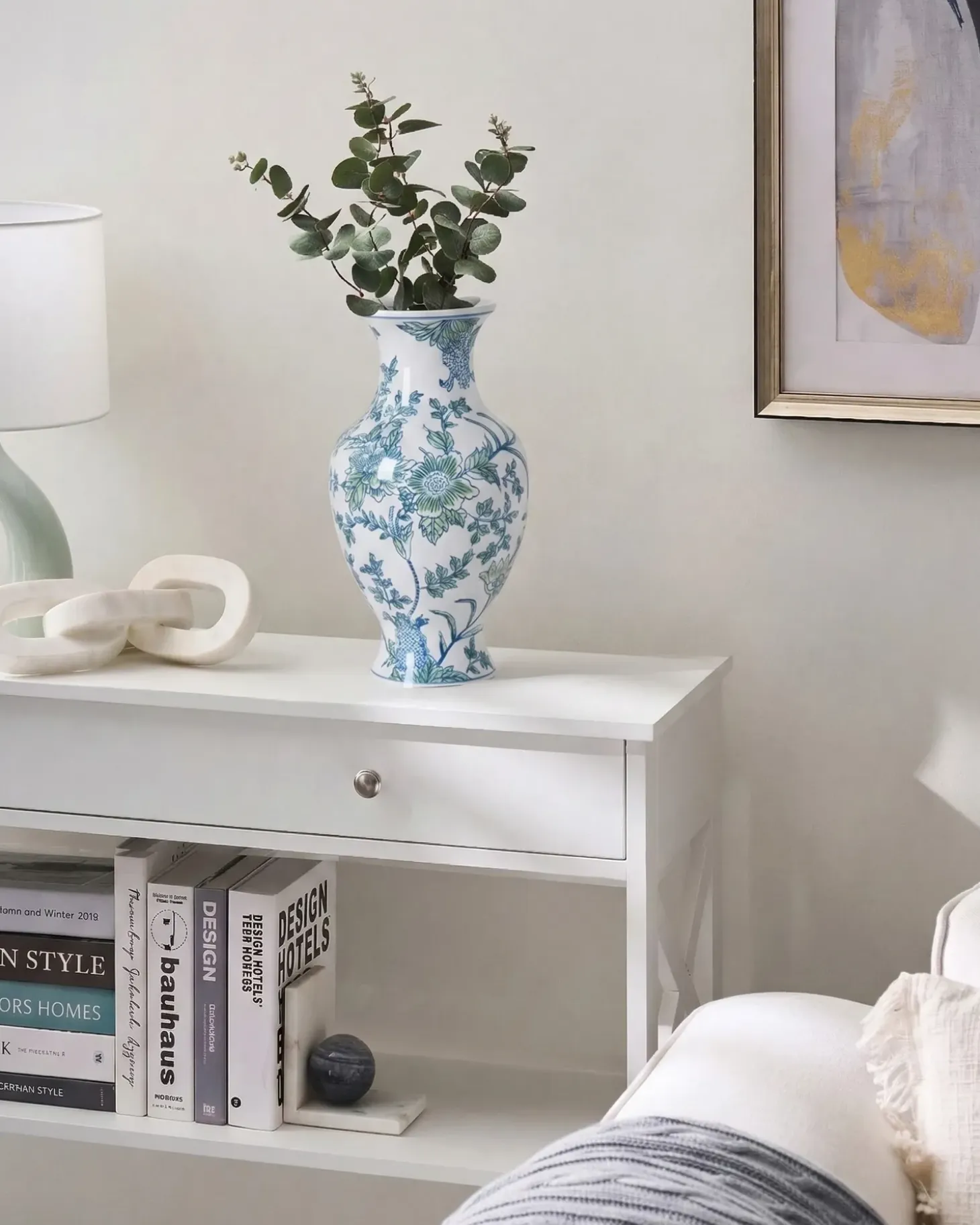 Blomstervase LLANES Porcelæn 36 cm Hvid/blå