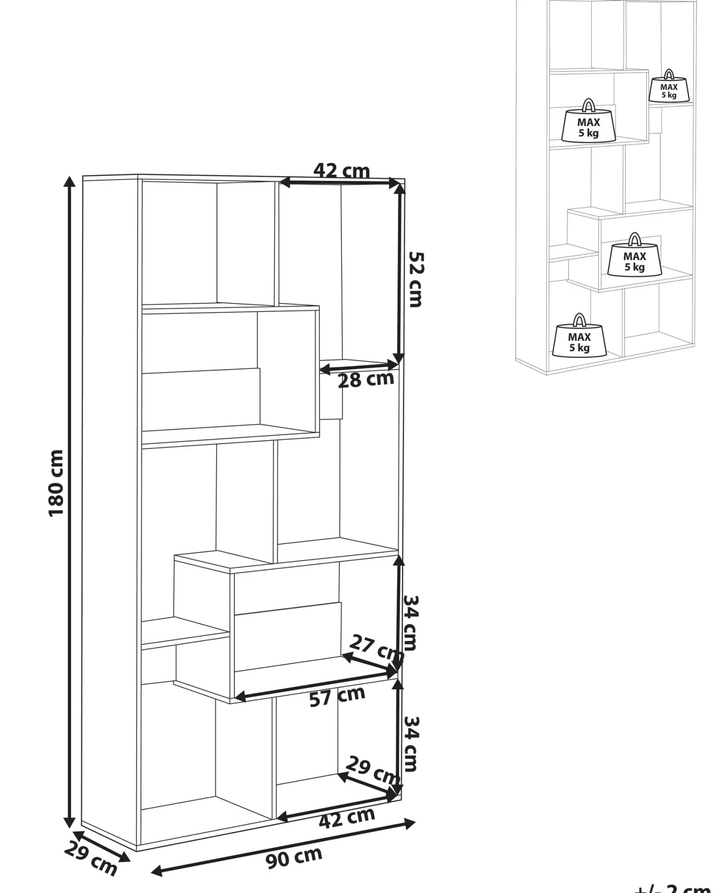 Bogreol med 6 hylder CHATEH 180 cm Lysebrun