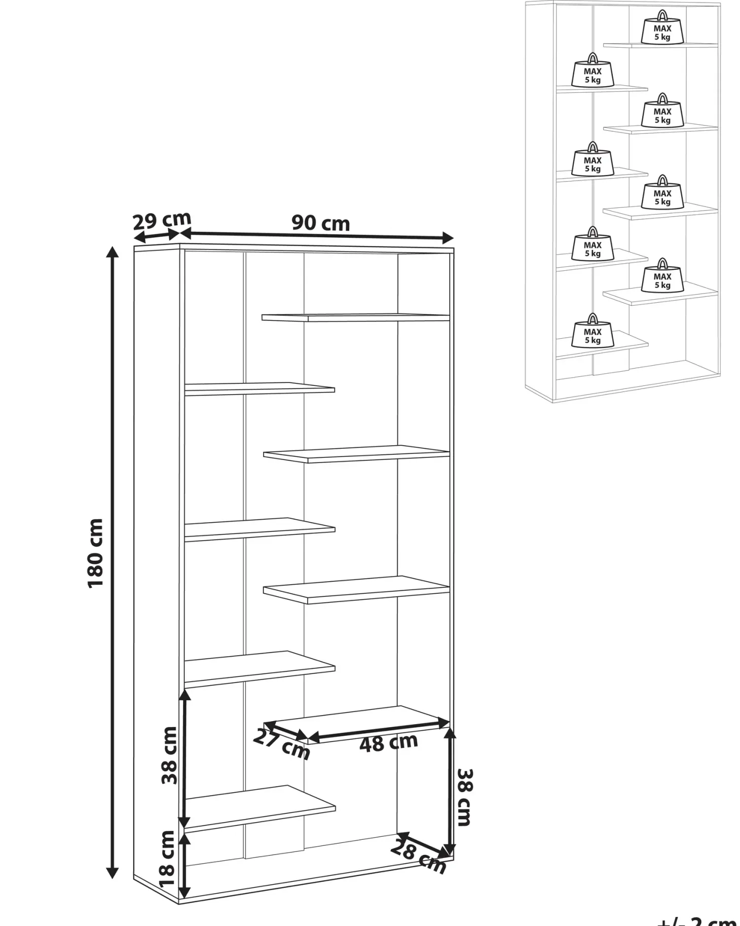 Bogreol med 8 hylder FONTAS 180 cm Hvid