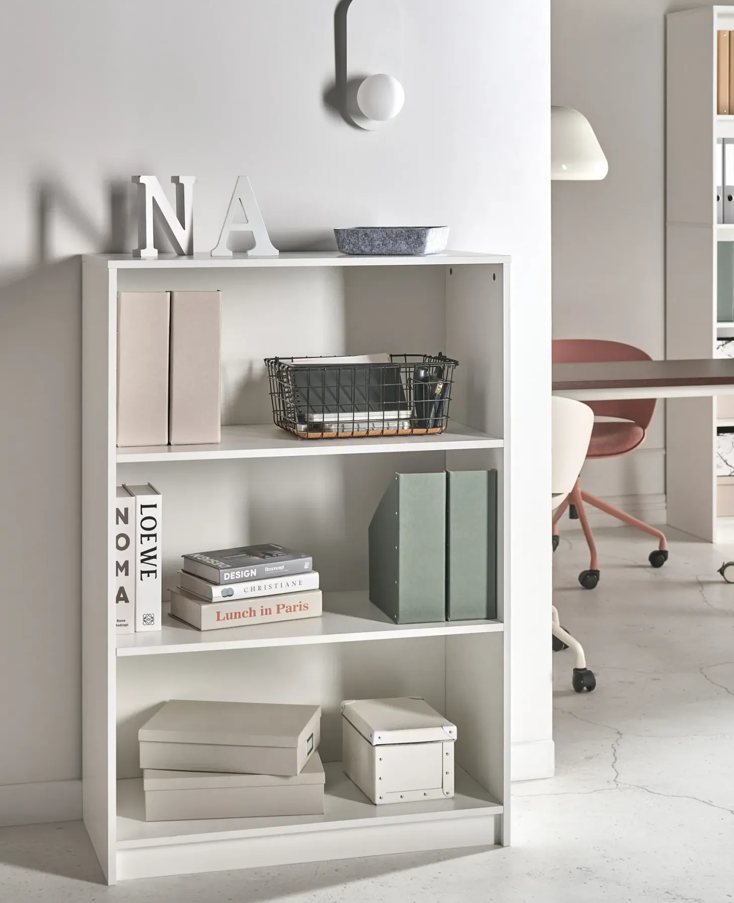 Bogreol med 3 hylder ZEHNA 117 cm Hvid