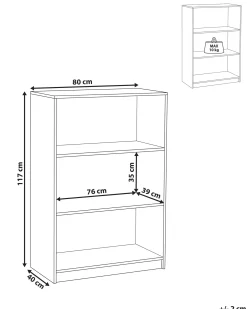 Bogreol med 3 hylder ZEHNA 117 cm Hvid