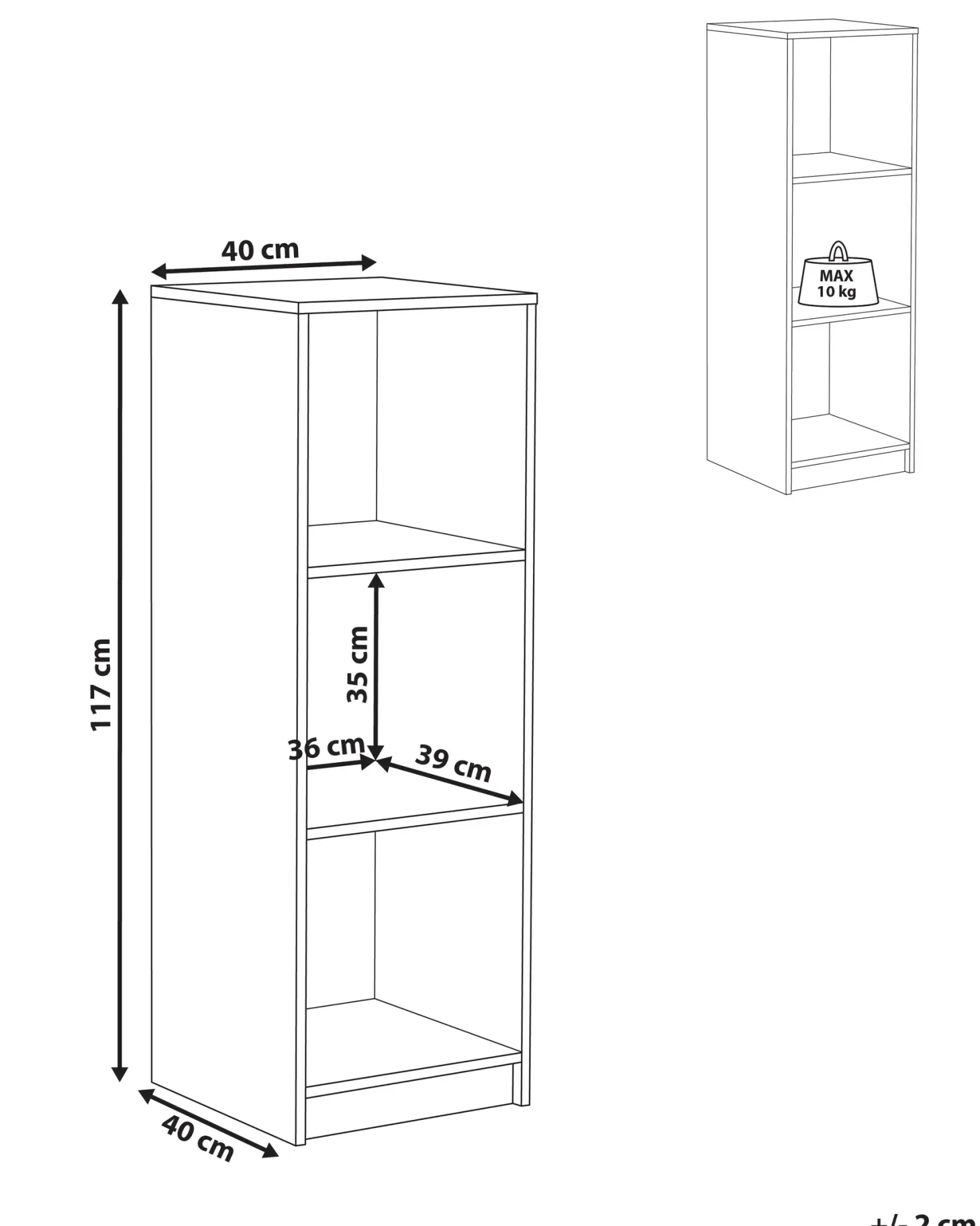 Bogreol med 3 hylder ZEHNA 117 cm Hvid