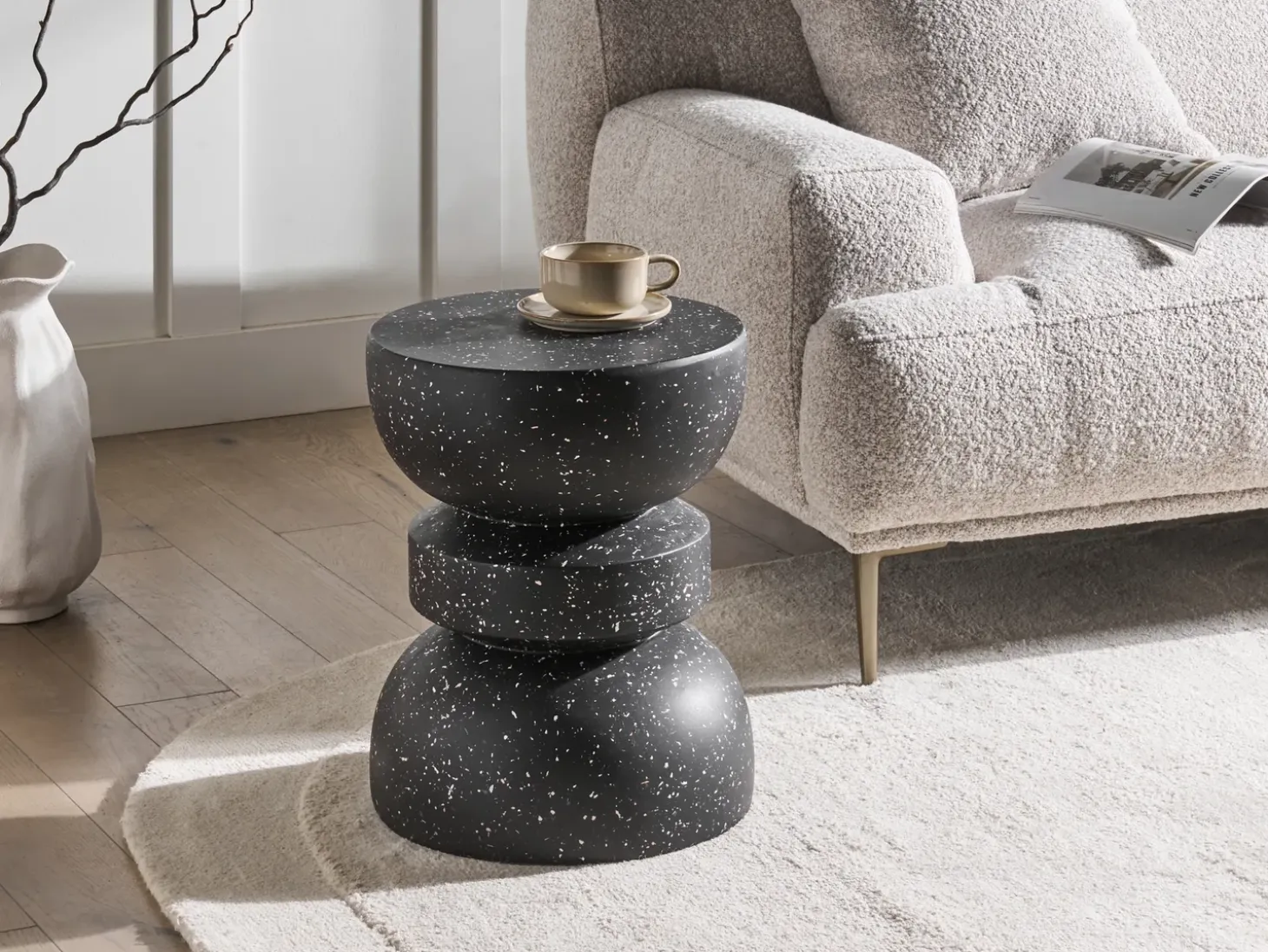 Bord FALIRO 37 cm 37 cm Terrazzo effekt Sort terrazzo