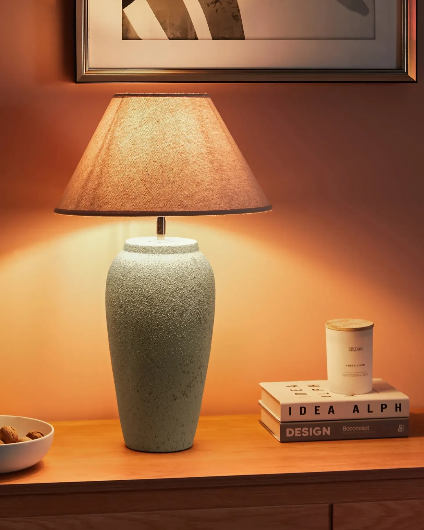 Bordlampe AMBLO Keramik Cremehvid