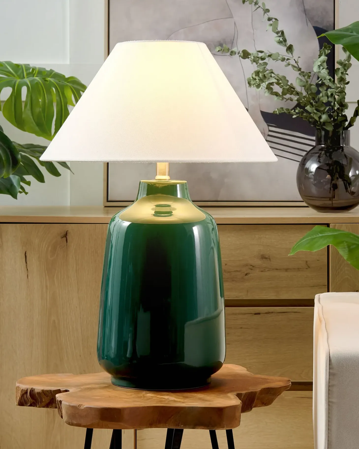 Bordlampe CARETA Keramik Mørkegrøn