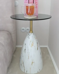 Bord WABBY Hærdet glas Hvid marmor