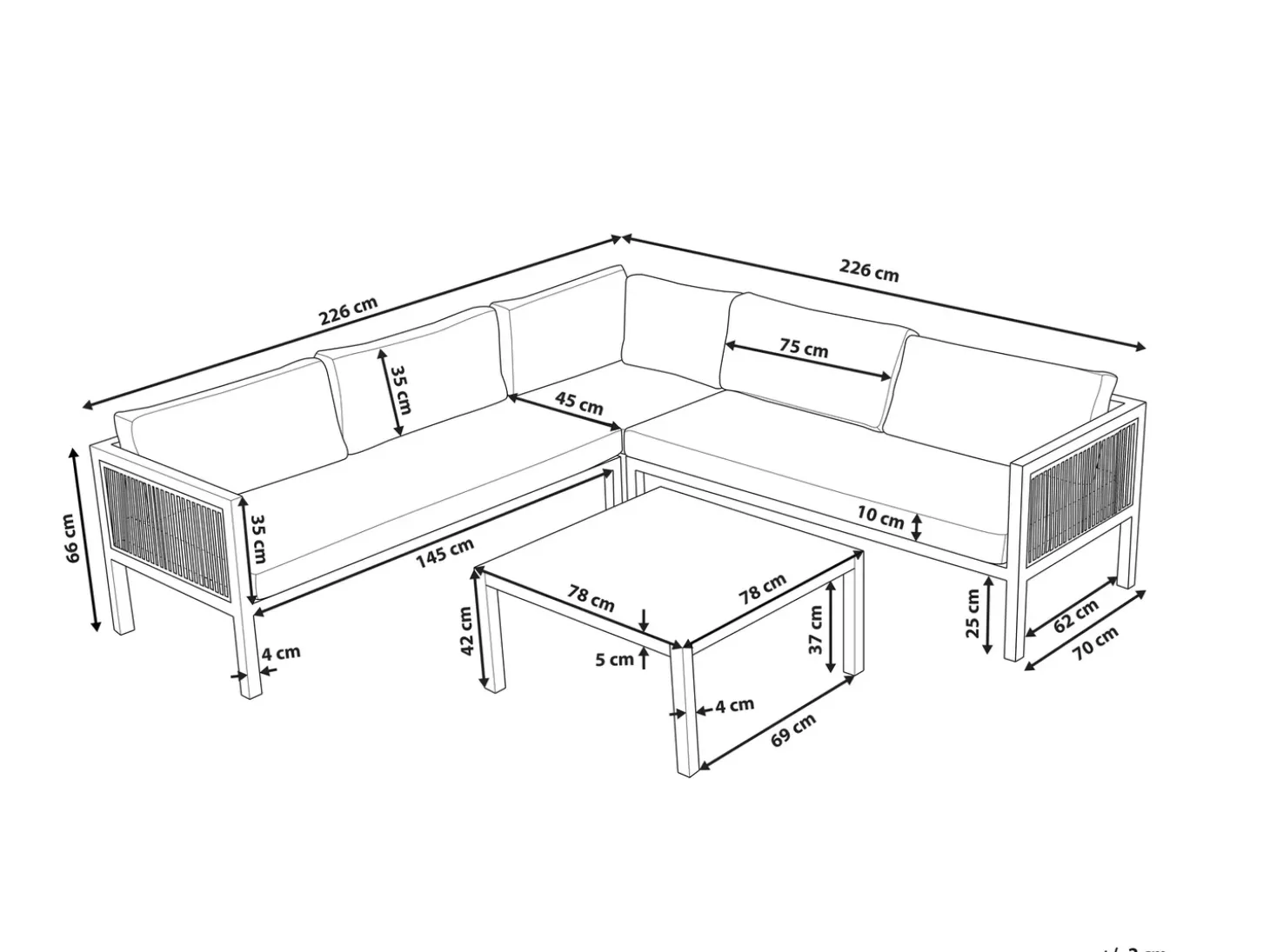 BORELLO 4 personers Have-hjørnesofasæt Venstrevendt Beige Metal