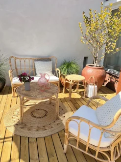 BRINDISI 4 personers Loungesæt med bord Naturlig Rattan