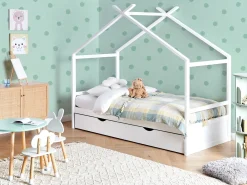 Børneseng Hus Fyretræ ORGEVAL 90 x 200 cm med opbevaring Hvid
