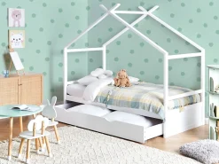 Børneseng Hus Fyretræ ORGEVAL 90 x 200 cm med opbevaring Hvid
