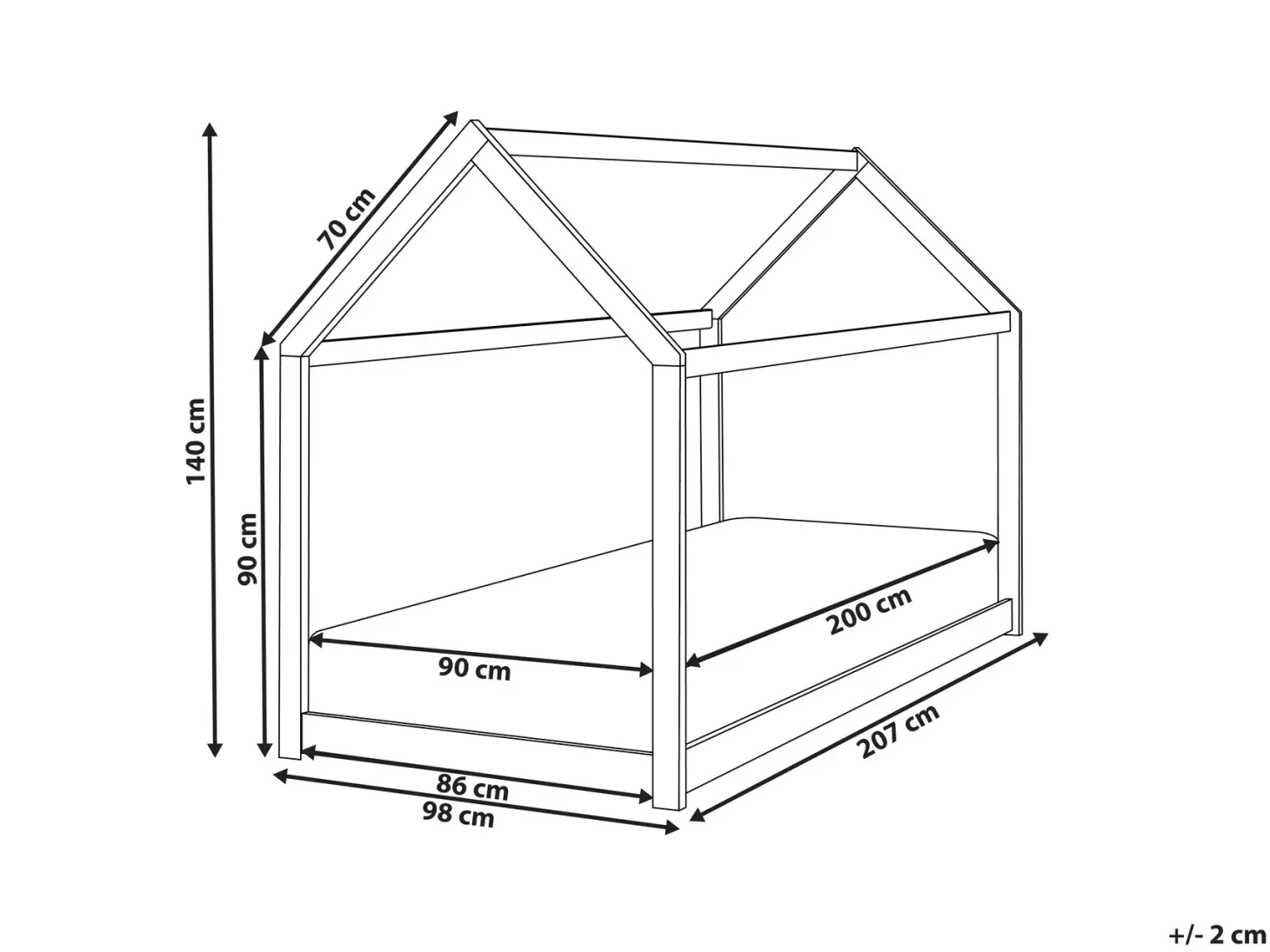 Børneseng Hus Fyretræ TOSSE 90 x 200 cm Grå