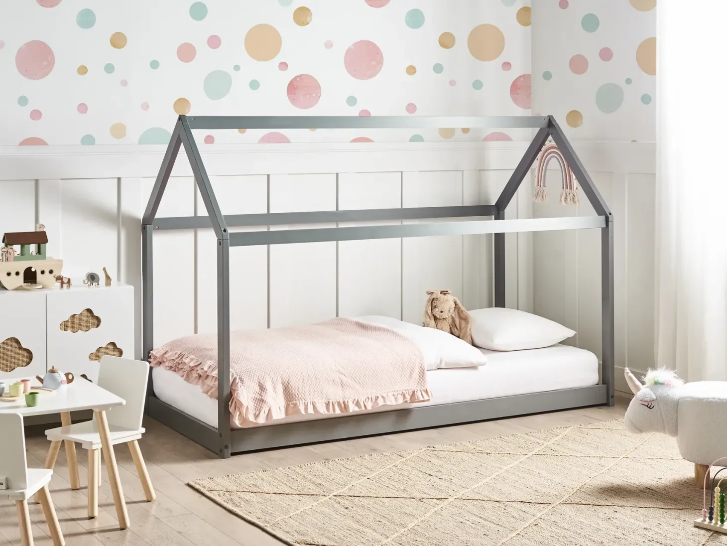 Børneseng Hus Fyretræ TOSSE 90 x 200 cm Grå