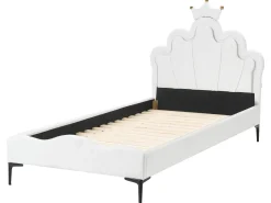 Børneseng Krone Velour RUBIAN 90 x 200 cm Med LED-lys Hvid