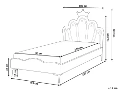 Børneseng Krone Velour RUBIAN 90 x 200 cm Med LED-lys Lyserød
