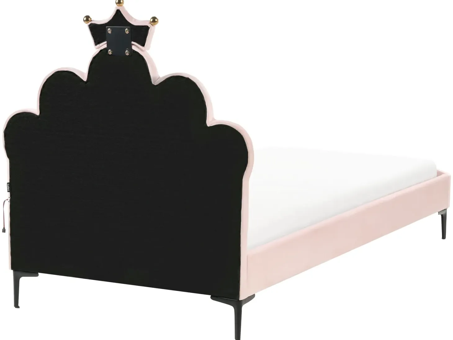 Børneseng Krone Velour RUBIAN 90 x 200 cm Med LED-lys Lyserød