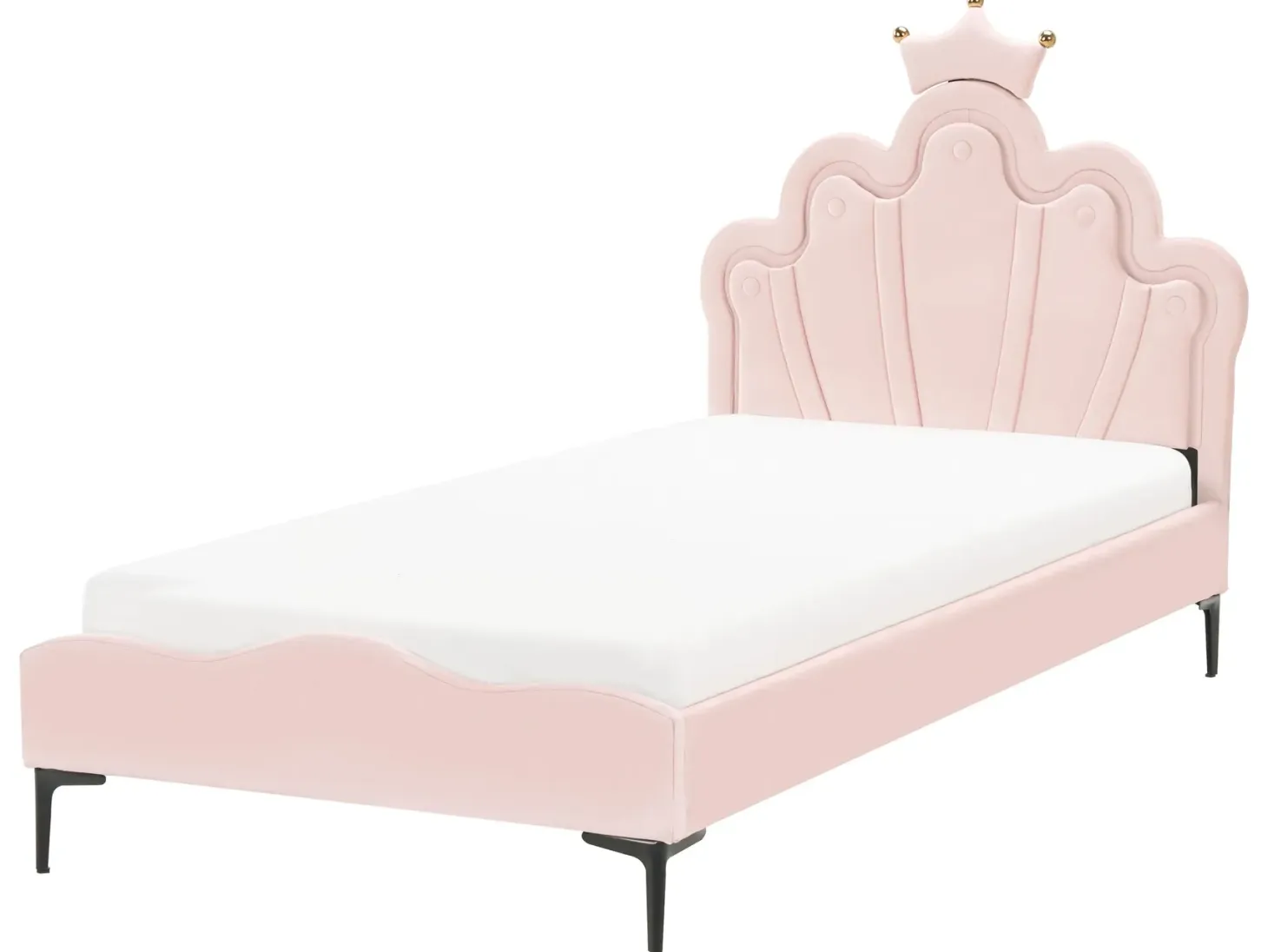 Børneseng Krone Velour RUBIAN 90 x 200 cm Med LED-lys Lyserød