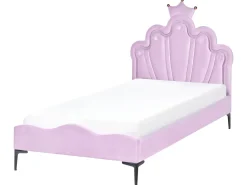 Børneseng Krone Velour RUBIAN 90 x 200 cm Med LED-lys Lilla