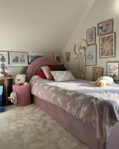 Børneseng med opbevaring Velour ANET 90 x 200 cm Lyserød