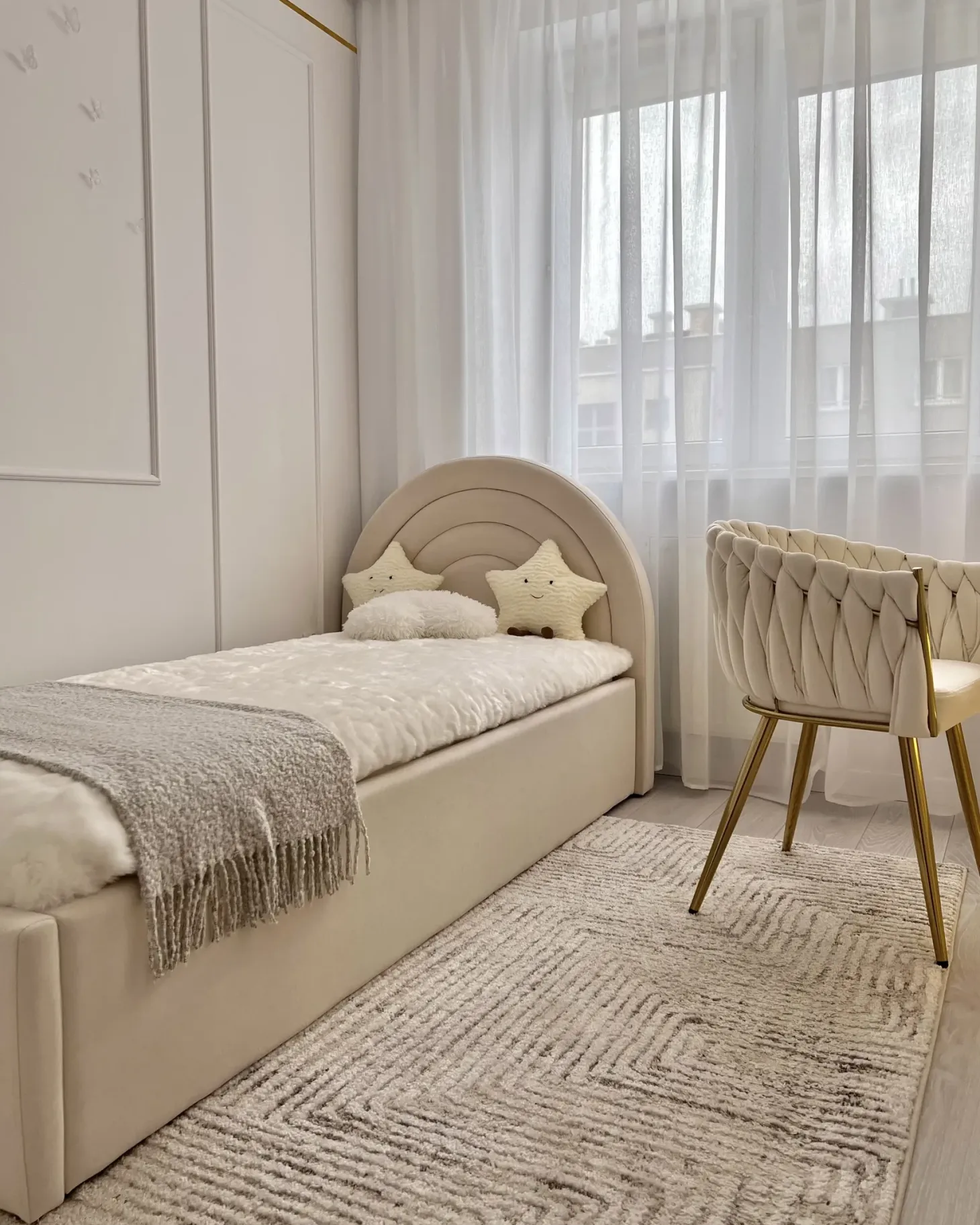 Børneseng med opbevaring Velour ANET 90 x 200 cm Beige