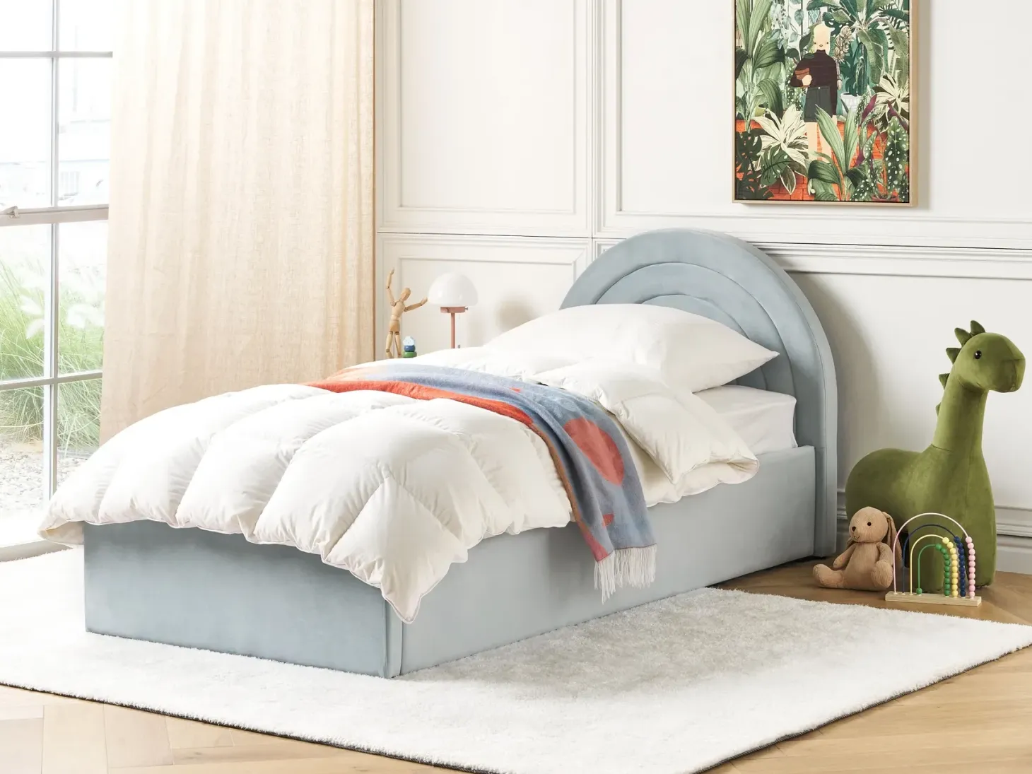 Børneseng med opbevaring Velour ANET 90 x 200 cm Himmelblå