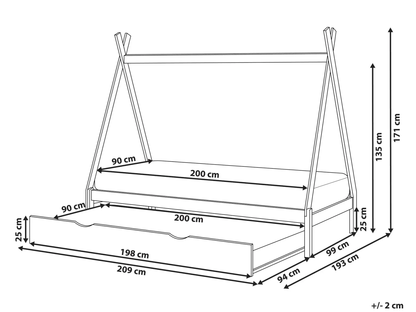 Børneseng med udtræk Fyretræ TALMONTIERS 90 x 200 cm Grå