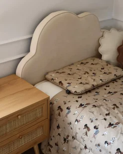 Børneseng Sky Velour BELLEVUE 90 x 200 cm Lys Beige