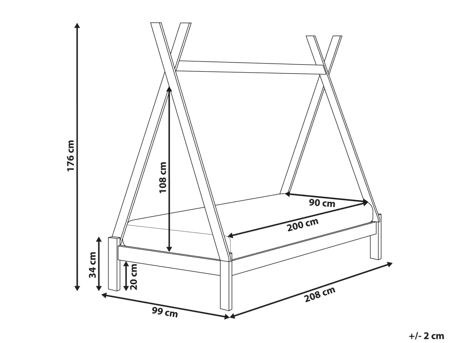 Børneseng Tipi Fyretræ DEVAY 90 x 200 cm Lysebrun