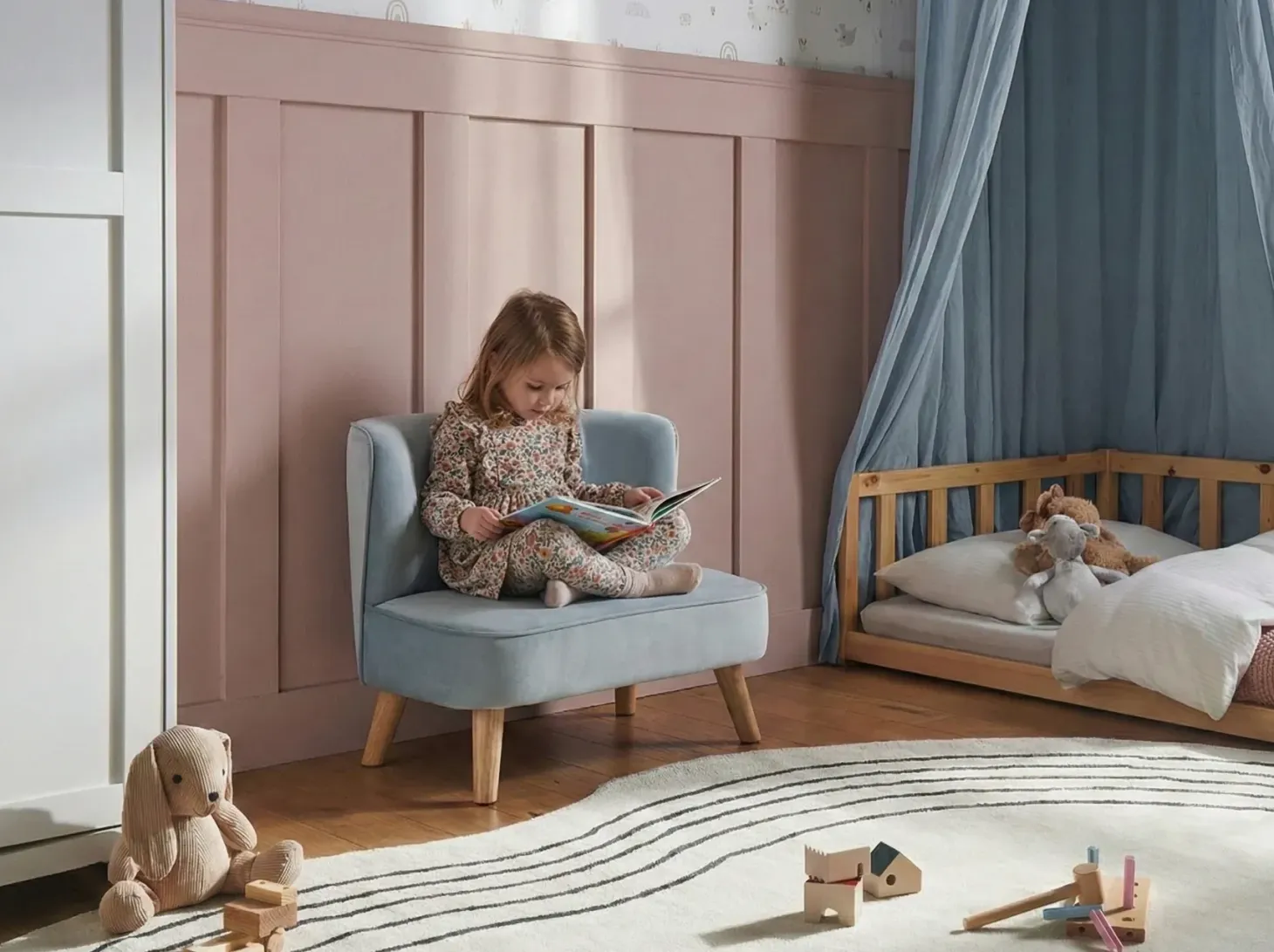 Børnesofa RISBY Velour Himmelblå