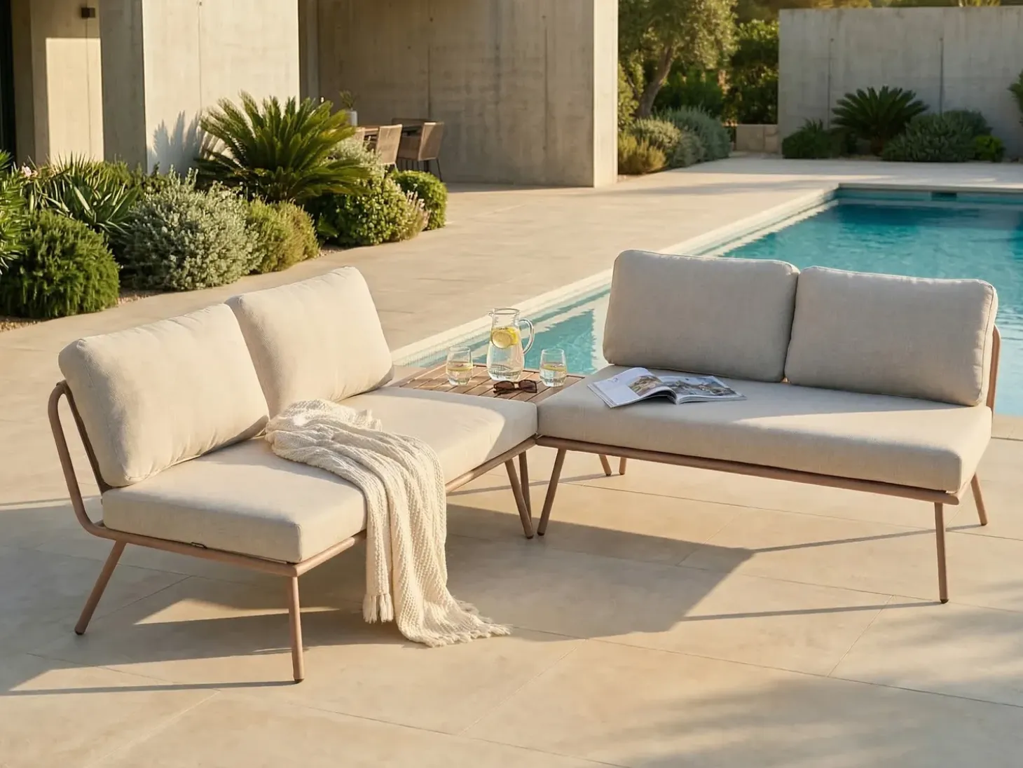 CACCAMO 4 personers Have-hjørnesofasæt Beige