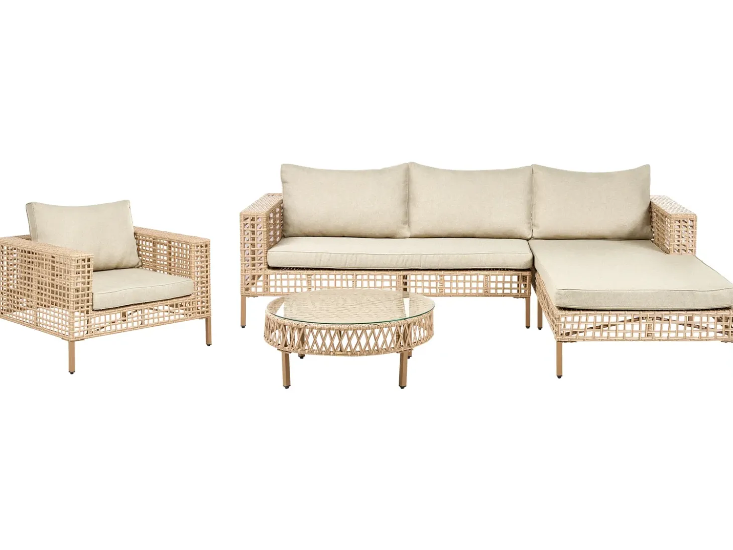 CALASETTA 4 personers Loungesæt med bord Venstrevendt Beige PE-rattan