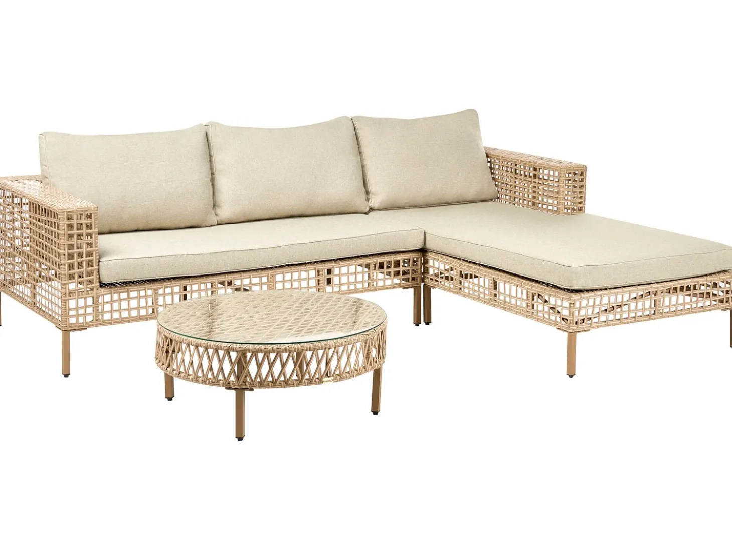 CALASETTA 4 personers Loungesæt med bord Venstrevendt Beige PE-rattan
