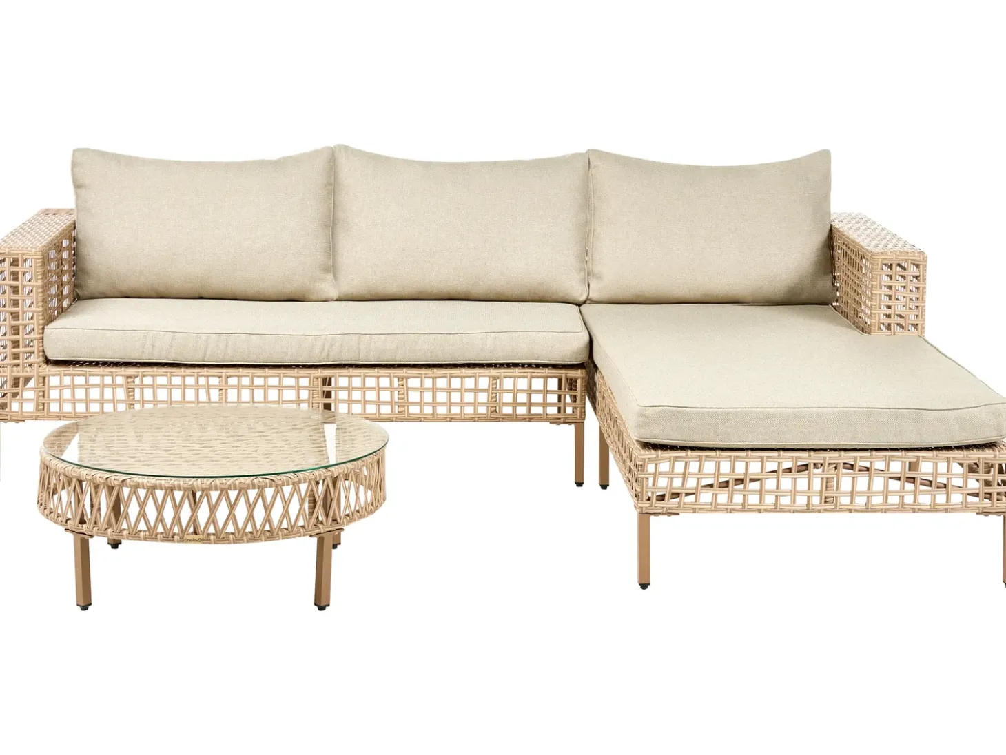 CALASETTA 4 personers Loungesæt med bord Venstrevendt Beige PE-rattan