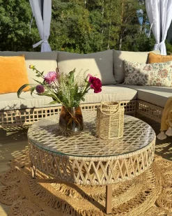 CALASETTA 4 personers Loungesæt med bord Venstrevendt Beige PE-rattan