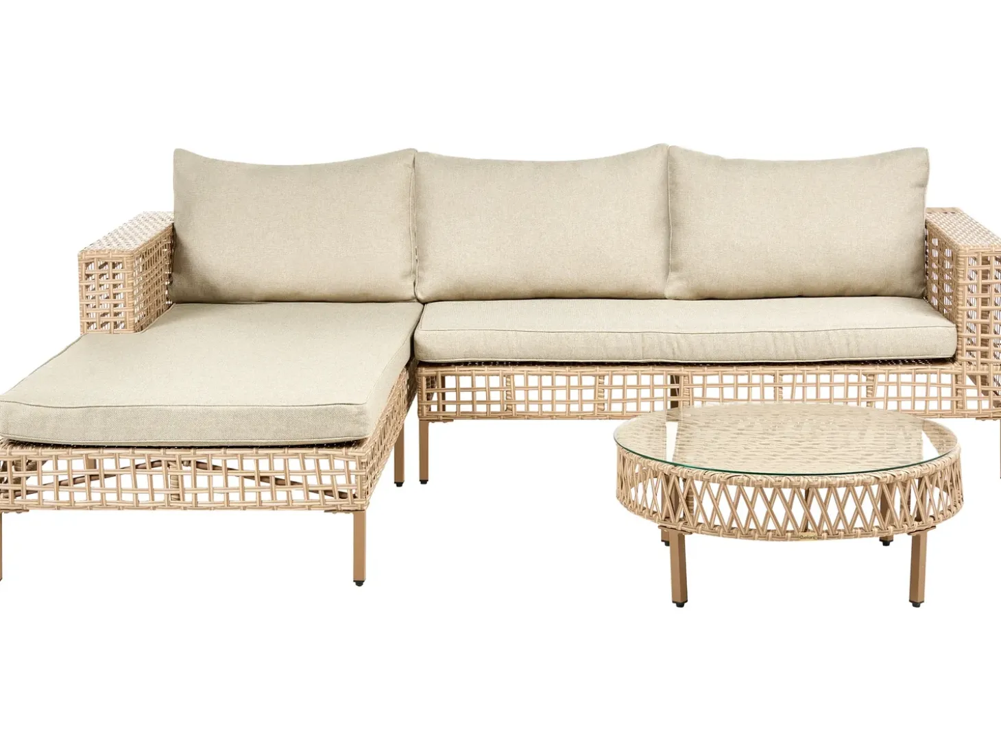 CALASETTA 4 personers Loungesæt med bord Højrevendt Beige PE-rattan