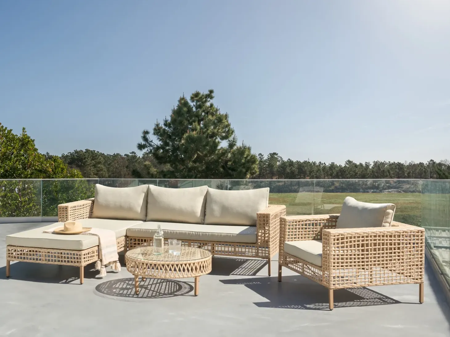 CALASETTA 4 personers Loungesæt med bord Højrevendt Beige PE-rattan