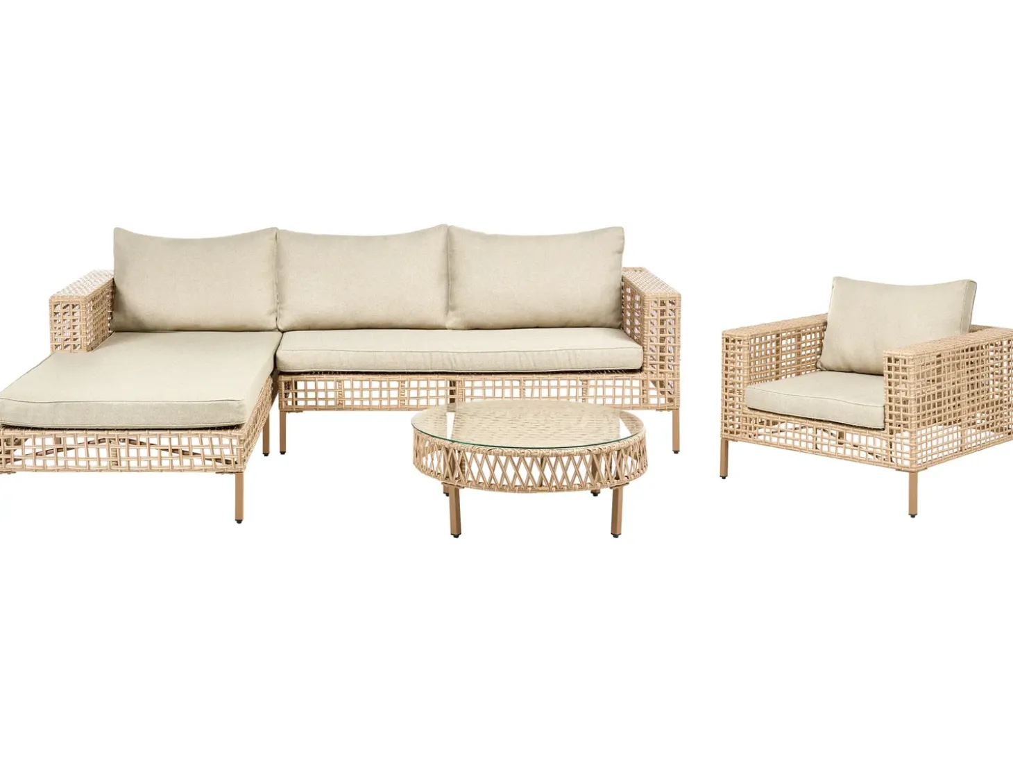 CALASETTA 4 personers Loungesæt med bord Højrevendt Beige PE-rattan
